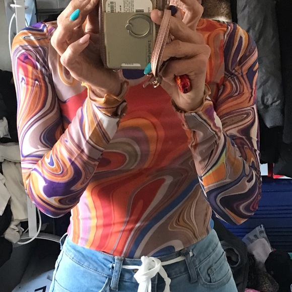 SHEIN Tops - Lettuce trim Marble Swirl Mesh Top